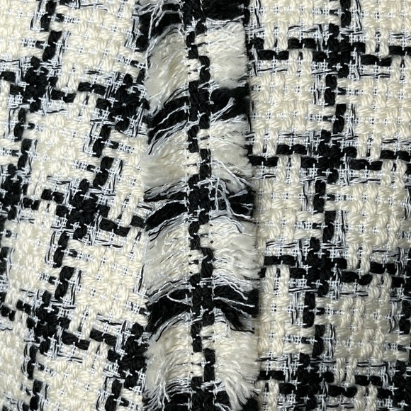 Karl Lagerfeld Plaid Tweed Fringe Crop Full Zip Blazer - Picture 5 of 17